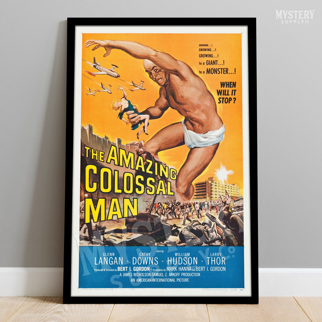 Vintage movie poster for 'The Amazing Colossal Man' on a wall. From Mystery Supply Co. @mysterysupplyco