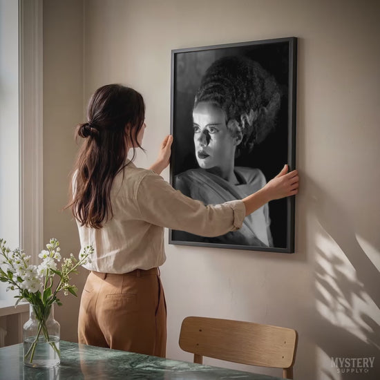 Bride of Frankenstein 1935 Vintage Horror Movie Monster Black and White Dramatic Photo reproduction from Mystery Supply Co. @mysterysupplyco