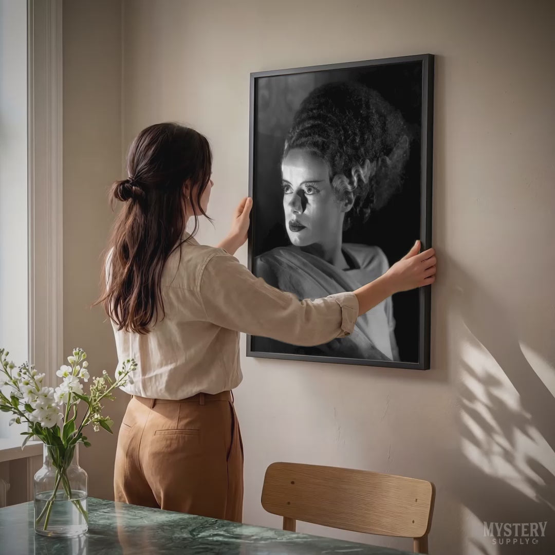 Bride of Frankenstein 1935 Vintage Horror Movie Monster Black and White Dramatic Photo reproduction from Mystery Supply Co. @mysterysupplyco