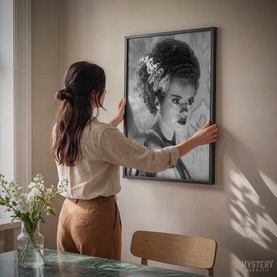 Bride of Frankenstein 1935 Vintage Horror Movie Monster Black and White Dramatic Photo reproduction from Mystery Supply Co. @mysterysupplyco