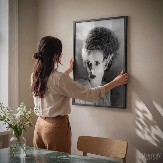 Bride of Frankenstein 1935 Vintage Elsa Lanchester Horror Movie Monster Black and White Photo reproduction from Mystery Supply Co. @mysterysupplyco