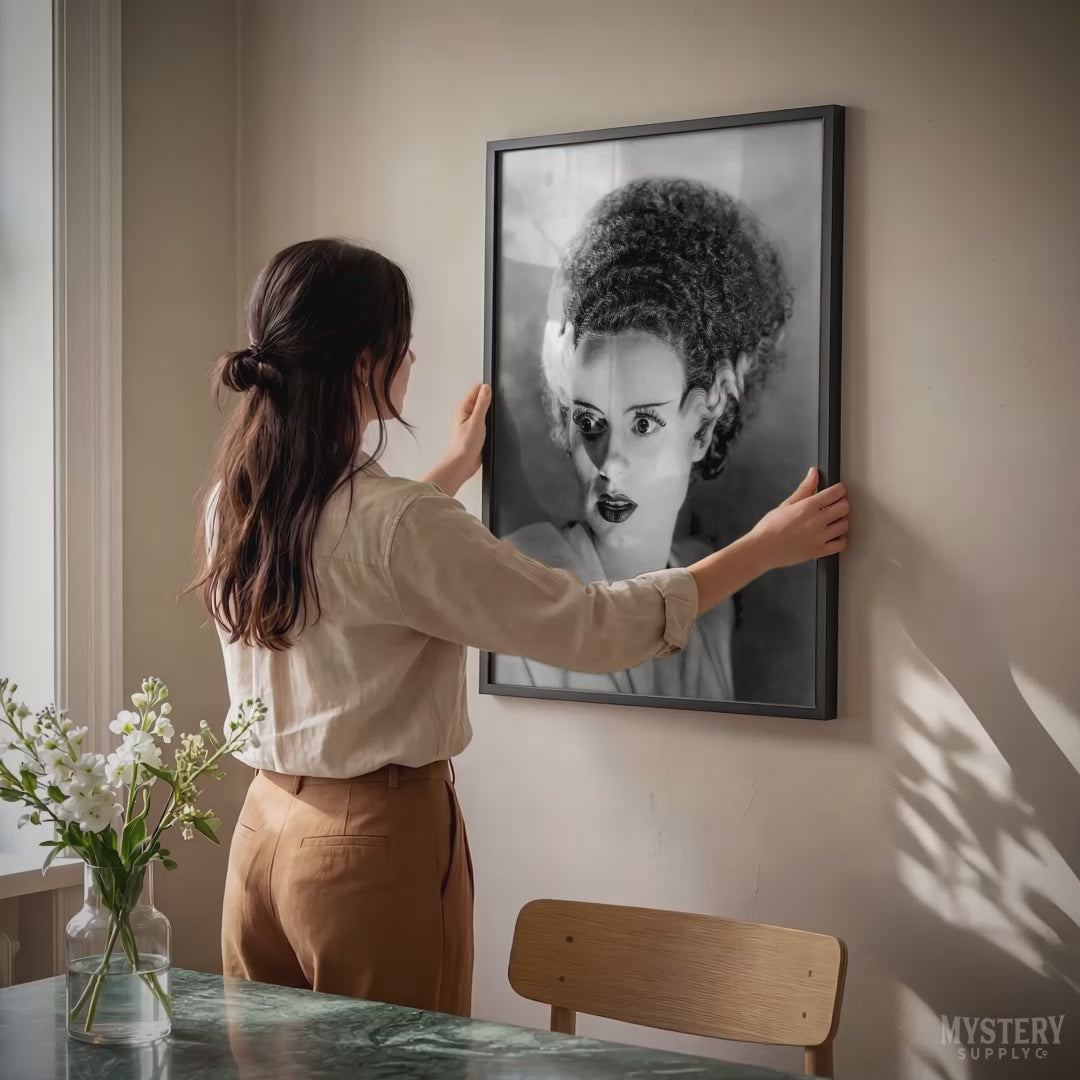 Bride of Frankenstein 1935 Vintage Elsa Lanchester Horror Movie Monster Black and White Photo reproduction from Mystery Supply Co. @mysterysupplyco
