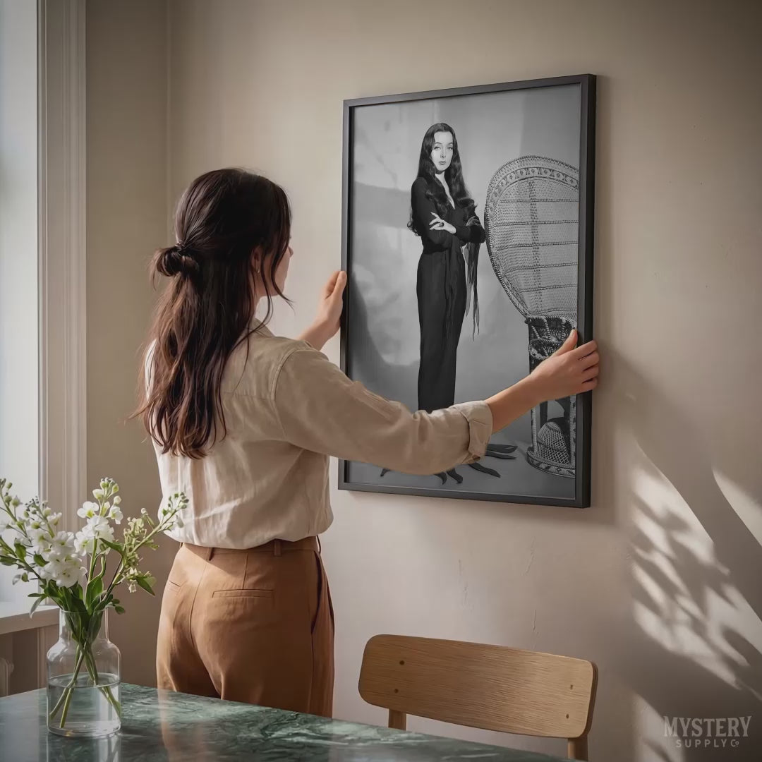 Morticia Addams Carolyn Jones 1960s Vintage Addams Family Witch Photo wall decor art print from Mystery Supply Co. @mysterysupplyco