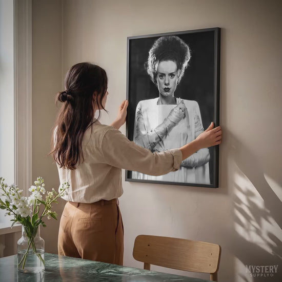 Bride of Frankenstein 1935 Vintage Horror Movie Monster Black and White Photo Portrait reproduction from Mystery Supply Co. @mysterysupplyco