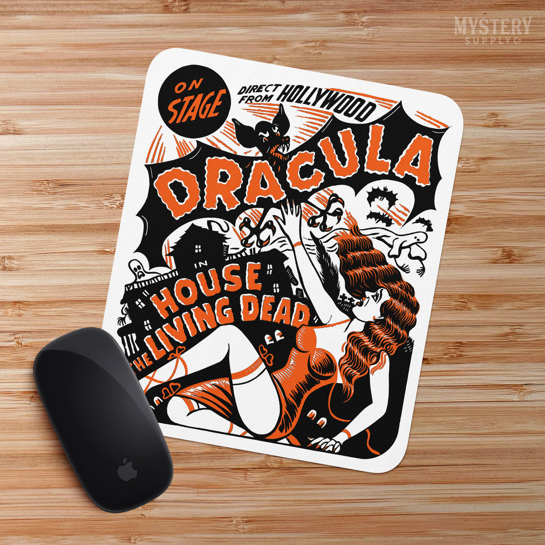 Dracula House of the Living Dead Vintage Horror Monster vampire bat Spook Show Ghost Show mousepad office decor desk accessories from Mystery Supply Co. @mysterysupplyco