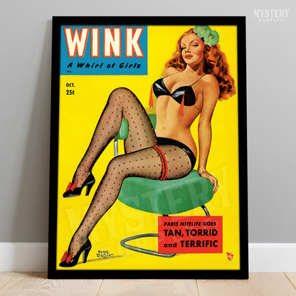 Wink October 1951 vintage pinup stockings heels lingerie pulp magazine cover reproduction from Mystery Supply Co. @mysterysupplyco