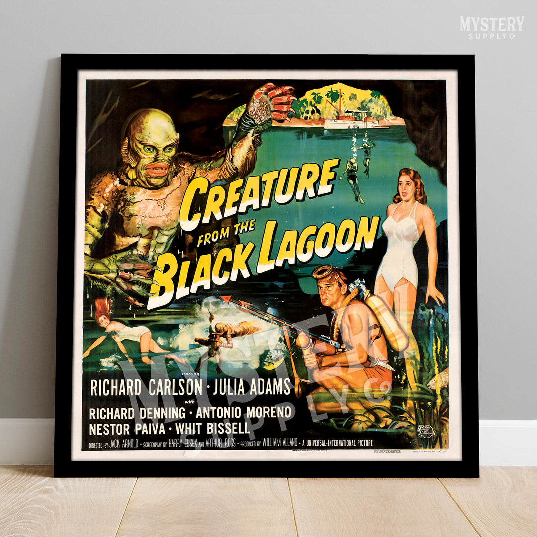 Creature from the Black Lagoon 1954 vintage horror monster gill man movie poster reproduction from Mystery Supply Co. @mysterysupplyco