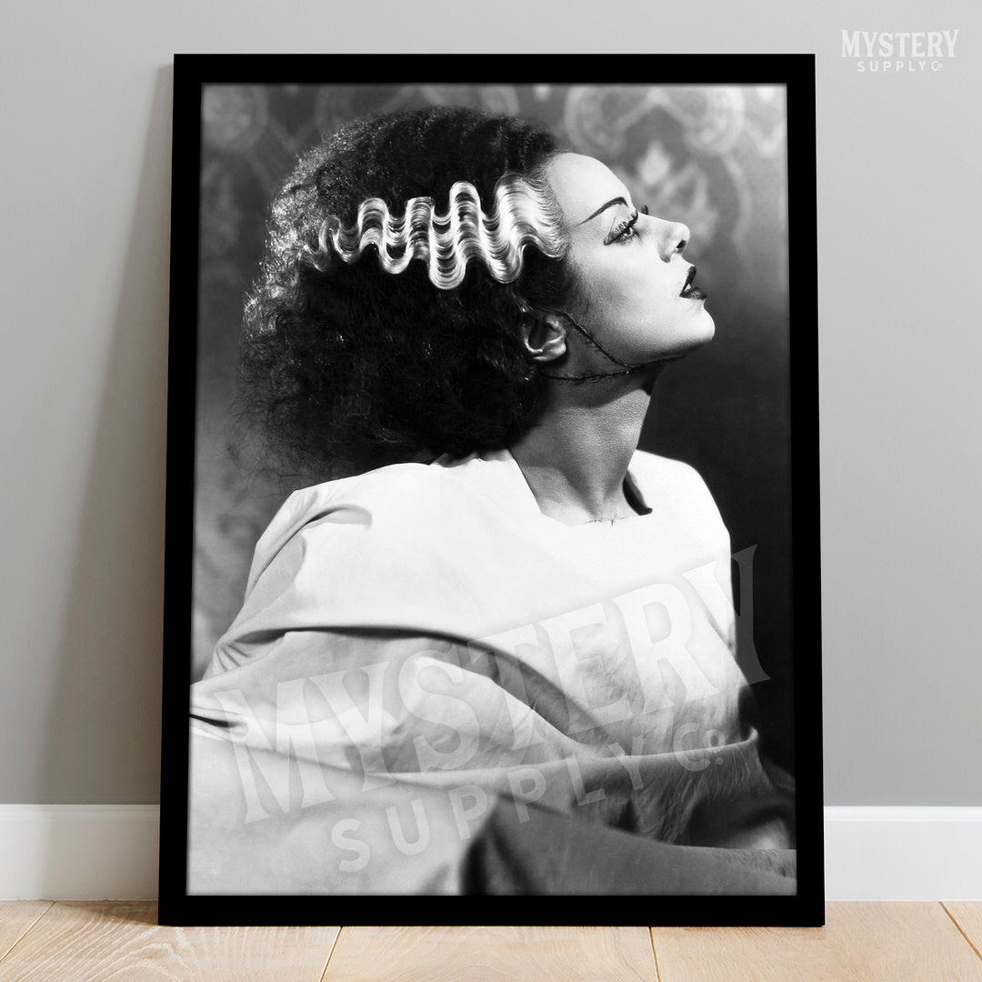 Bride of Frankenstein 1935 Vintage Horror Movie Monster Black and White Elsa Lanchester Profile Photo reproduction from Mystery Supply Co. @mysterysupplyco
