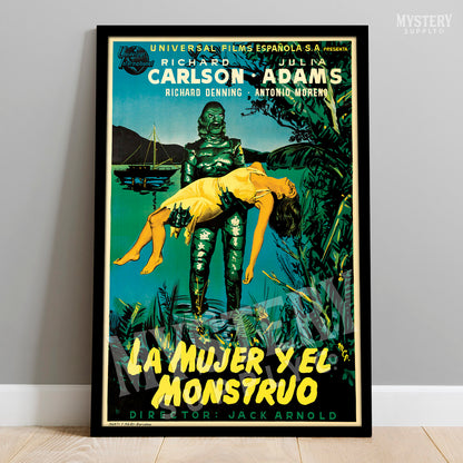 Creature from the Black Lagoon 1954 vintage Spanish Gill Man horror monster movie poster reproduction from Mystery Supply Co. @mysterysupplyco