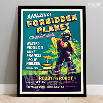 Forbidden Planet 1956 vintage science fiction space robot movie poster reproduction from Mystery Supply Co. @mysterysupplyco