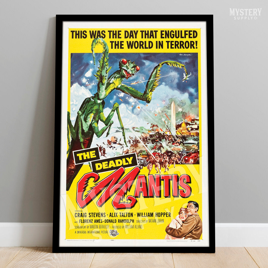 The Deadly Mantis 1957 vintage science fiction horror monster movie poster reproduction from Mystery Supply Co. @mysterysupplyco