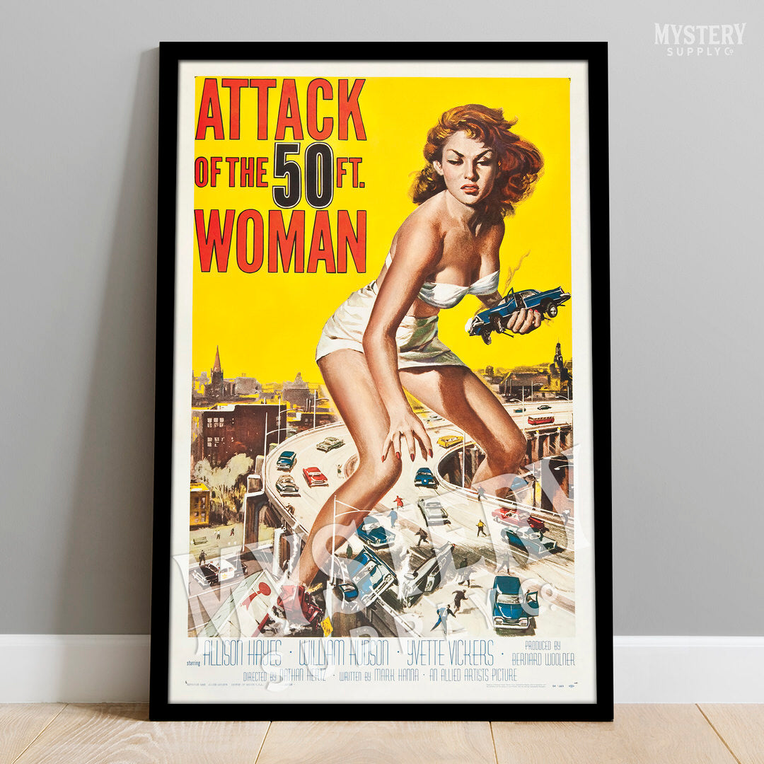 Attack of the 50 Foot Woman 1958 vintage science fiction movie poster reproduction from Mystery Supply Co. @mysterysupplyco