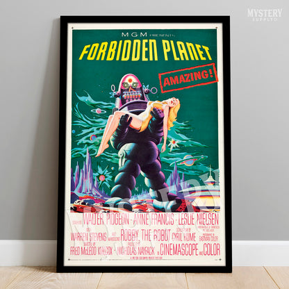 Forbidden Planet 1956 vintage science fiction robot UFO flying saucer space movie poster reproduction from Mystery Supply Co. @mysterysupplyco