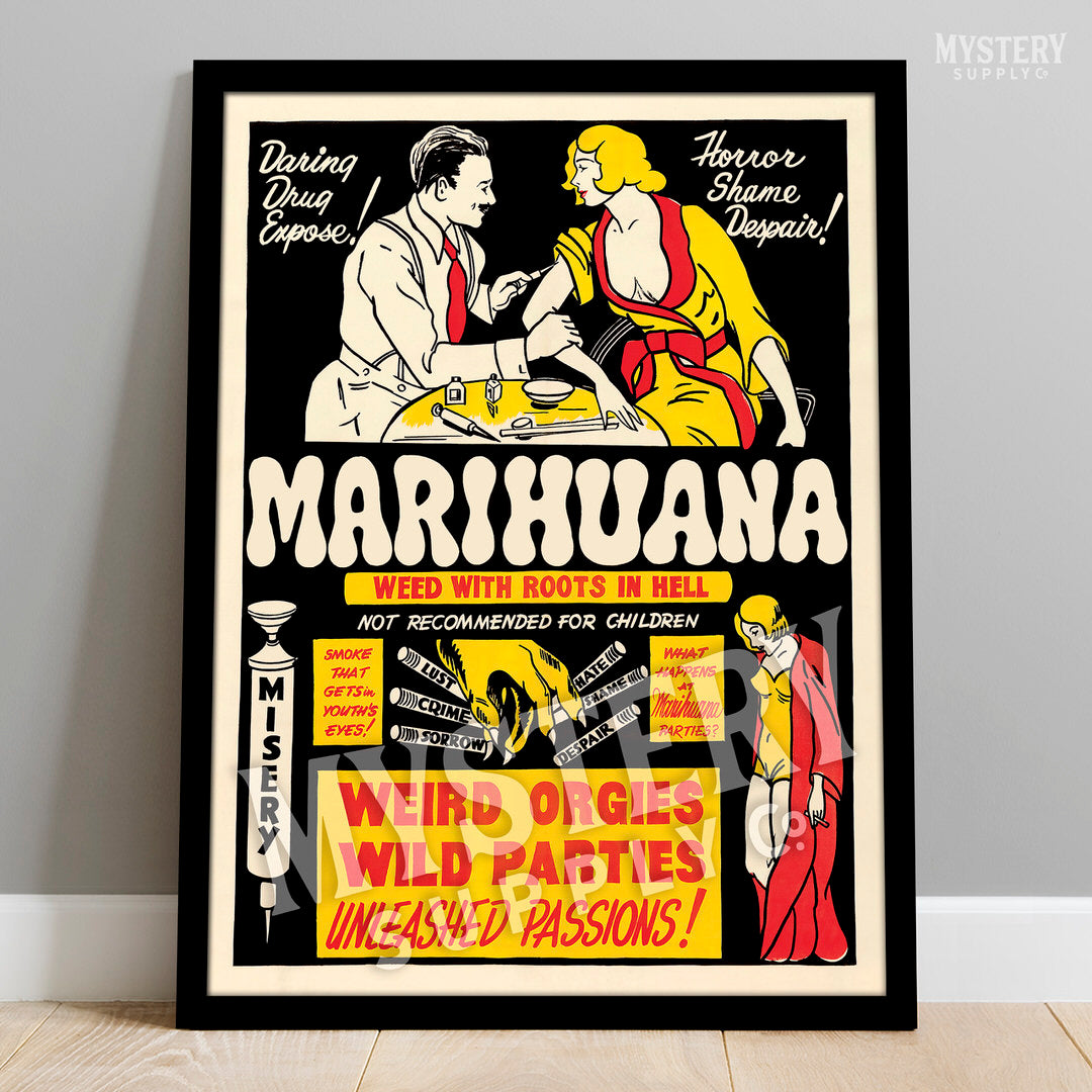 Marihuana 1936 vintage marijuana reefer weed cannabis exploitation movie poster reproduction from Mystery Supply Co. @mysterysupplyco