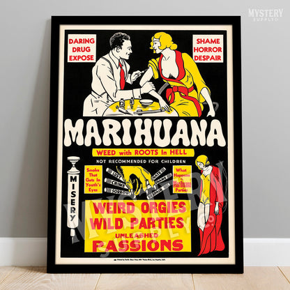 Marihuana 1936 vintage marijuana reefer weed cannabis exploitation movie poster reproduction from Mystery Supply Co. @mysterysupplyco