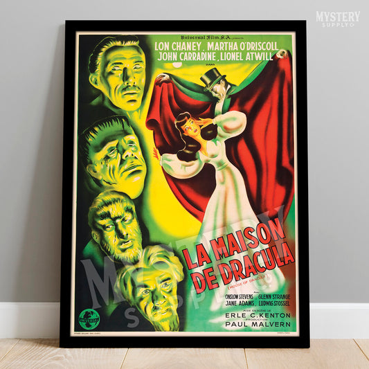 La Maison de Dracula 1947 French House of Dracula vintage horror monster vampire Frankenstein wolf man movie poster reproduction from Mystery Supply Co. @mysterysupplyco