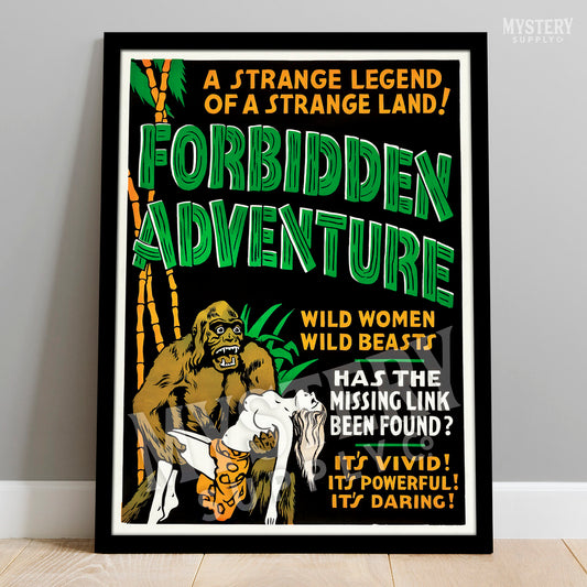 Forbidden Adventure 1937 vintage exploitation gorilla movie poster reproduction from Mystery Supply Co. @mysterysupplyco