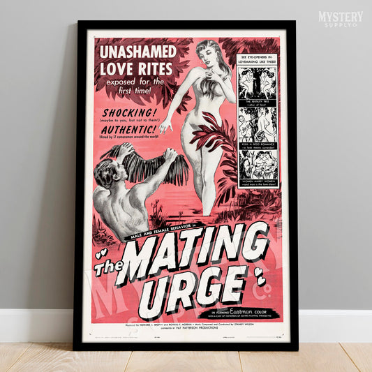 The Mating Urge 1959 vintage nude exploitation jungle movie poster reproduction from Mystery Supply Co. @mysterysupplyco
