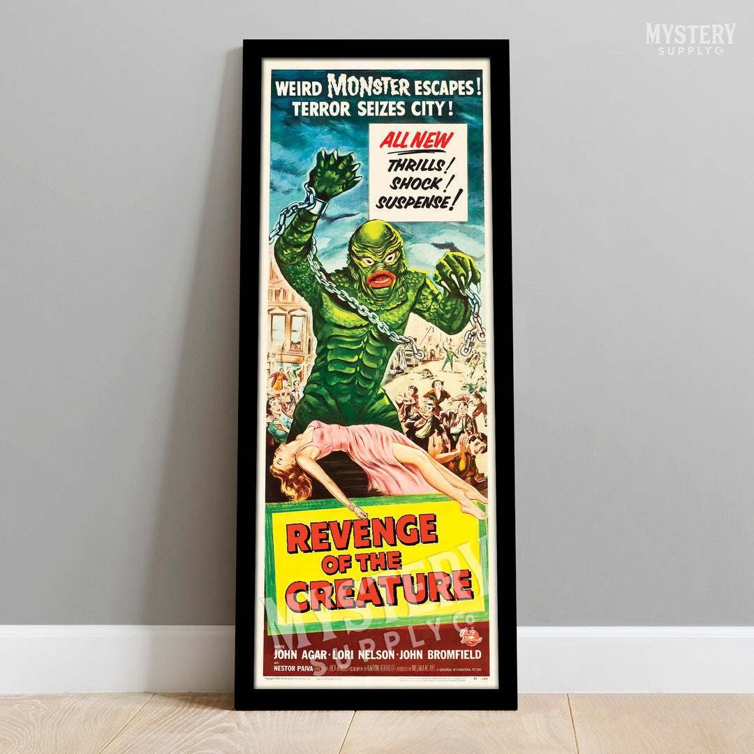 Revenge of the Creature 1955 vintage horror black lagoon gill man monster movie poster reproduction from Mystery Supply Co. @mysterysupplyco