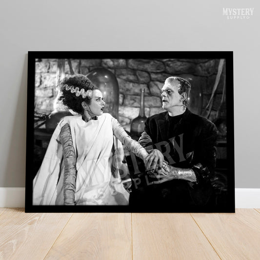 Bride of Frankenstein 1935 Vintage Horror Movie Monster Couple Black and White Photo reproduction from Mystery Supply Co. @mysterysupplyco