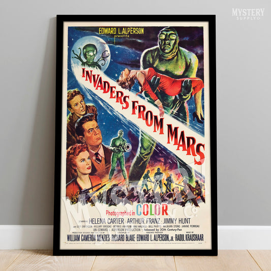 Invaders From Mars 1953 vintage science fiction UFO flying saucer alien martian movie poster reproduction from Mystery Supply Co. @mysterysupplyco