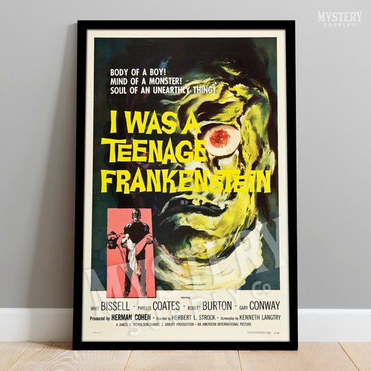 I Was A Teenage Frankenstein 1957 vintage horror monster movie poster reproduction from Mystery Supply Co. @mysterysupplyco