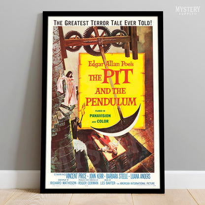 The Pit and the Pendulum 1961 vintage horror torture Vincent Price Roger Corman Edgar Allan Poe movie poster reproduction from Mystery Supply Co. @mysterysupplyco