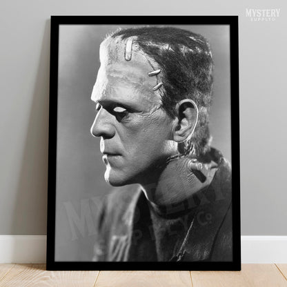 Frankenstein 1935 Vintage Horror Movie Monster Boris Karloff Side Portrait Photo reproduction from Mystery Supply Co. @mysterysupplyco