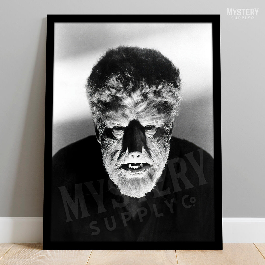 The Wolf Man 1941 Vintage Horror Movie Monster Lon Chaney Jr. Werewolf dramatic Black and White Photo reproduction from Mystery Supply Co. @mysterysupplyco