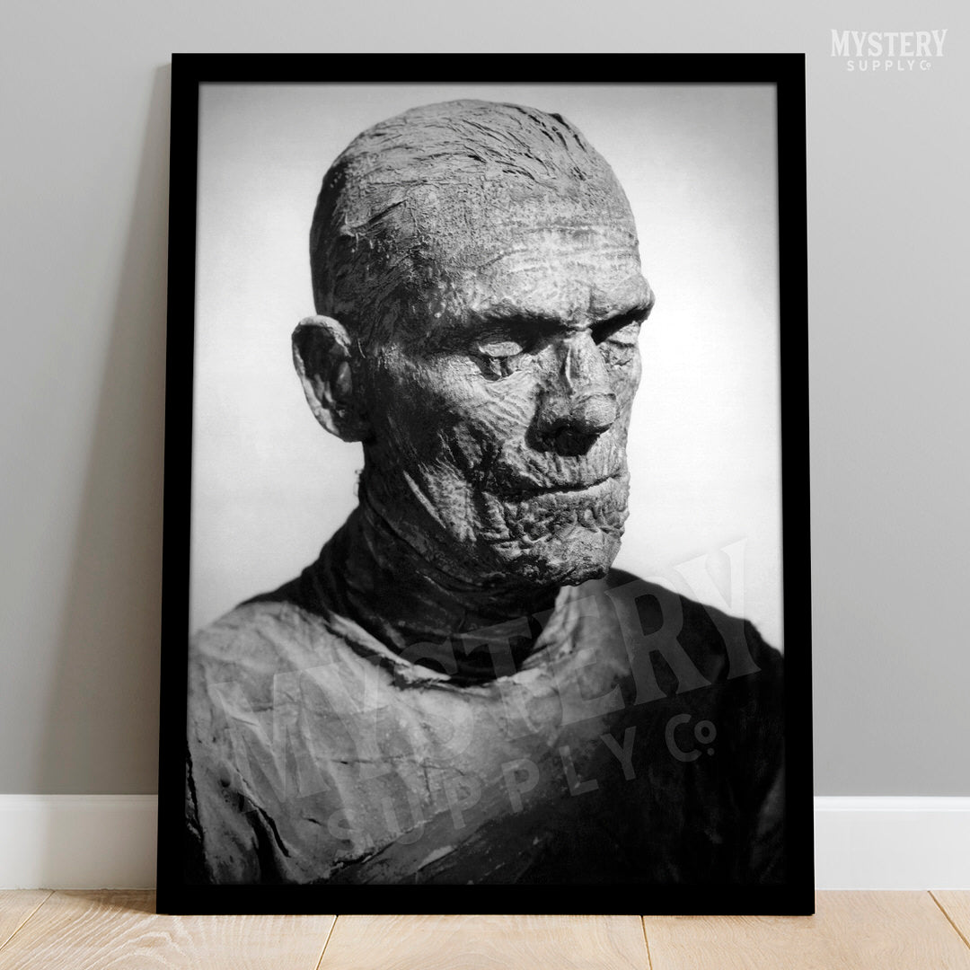 The Mummy 1932 Vintage Horror Movie Monster Boris Karloff Black and White Profile Photo reproduction from Mystery Supply Co. @mysterysupplyco