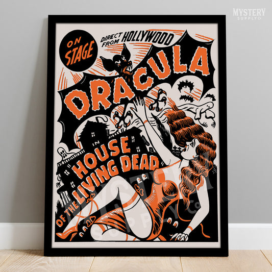 Dracula House of the Living Dead 1942 vintage vampire bat horror stage show poster reproduction from Mystery Supply Co. @mysterysupplyco