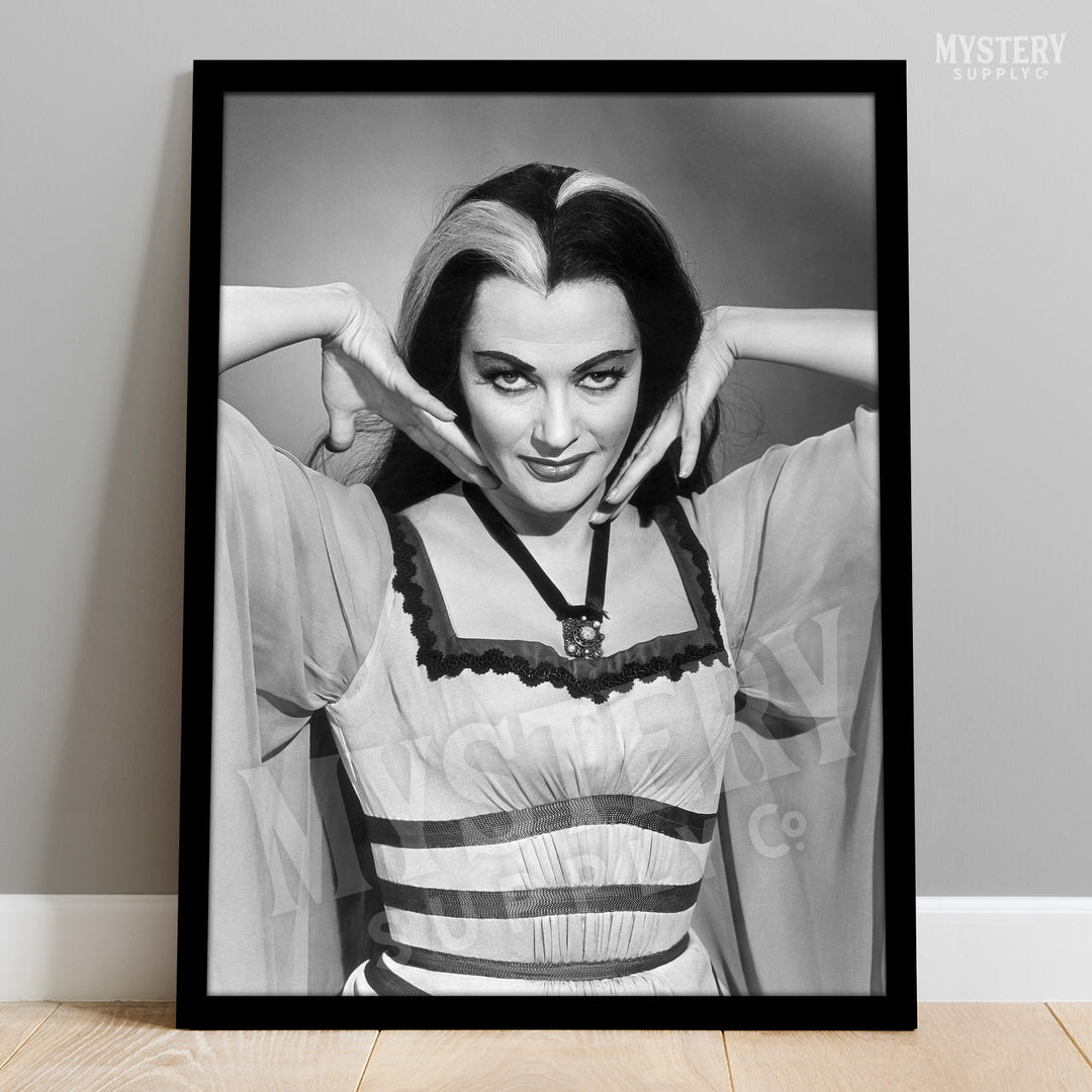 Lily Munster Yvonne De Carlo 1960s Vintage The Munsters Vampire Horror Monster Beauty Black and White Photo reproduction from Mystery Supply Co. @mysterysupplyco