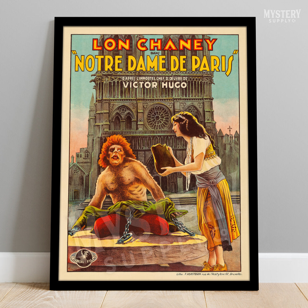 Hunchback of Notre Dame 1923 Belgian Vintage Lon Chaney Horror Movie Monster Movie Poster reproduction from Mystery Supply Co. @mysterysupplyco