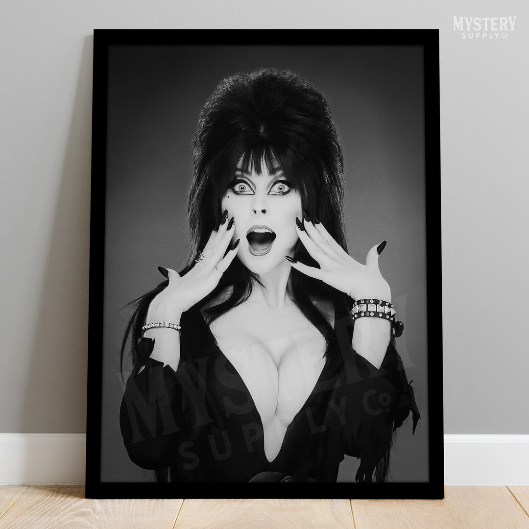 Elvira Mistress of the Dark 1980s Vintage Cassandra Peterson Vampire Horror Monster Beauty Black and White Photo reproduction from Mystery Supply Co. @mysterysupplyco