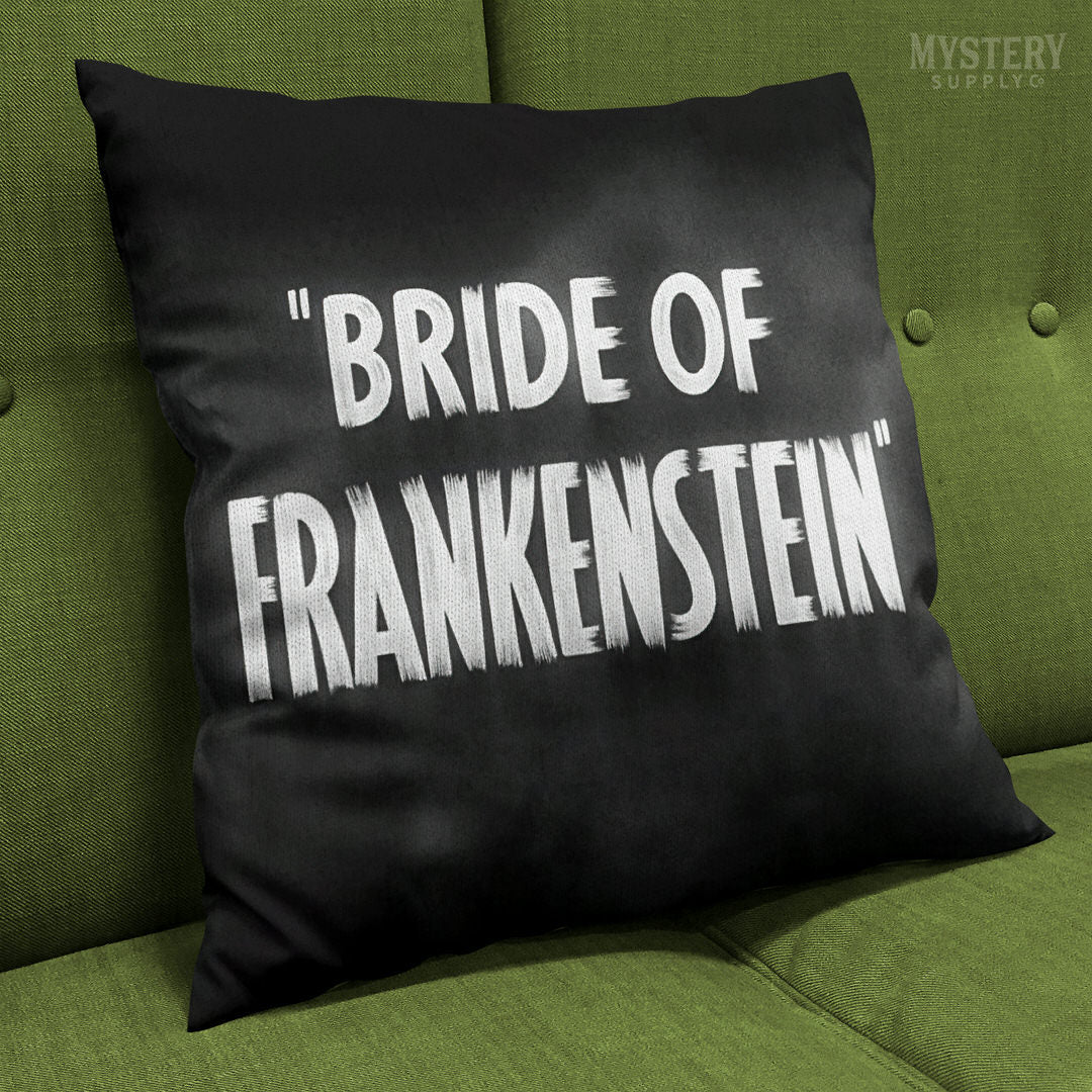 Bride of Frankenstein vintage horror Universal Monster photo double sided square decorative throw pillow room decor from Mystery Supply Co. @mysterysupplyco