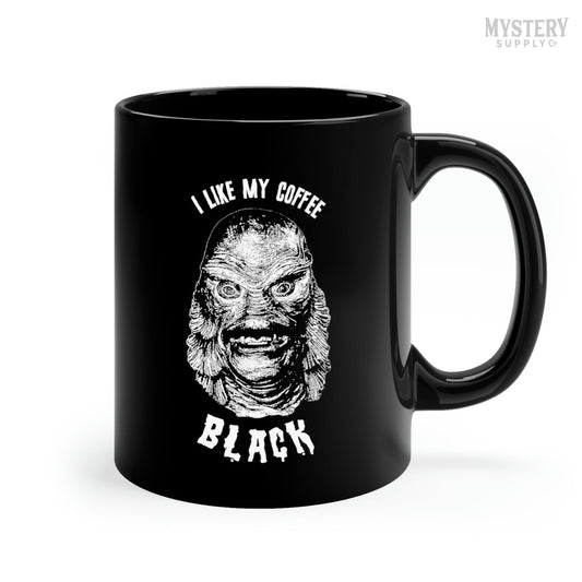 Creature From the Black Lagoon 11oz black ceramic humorous horror coffee mugs from Mystery Supply Co. @mysterysupplyco