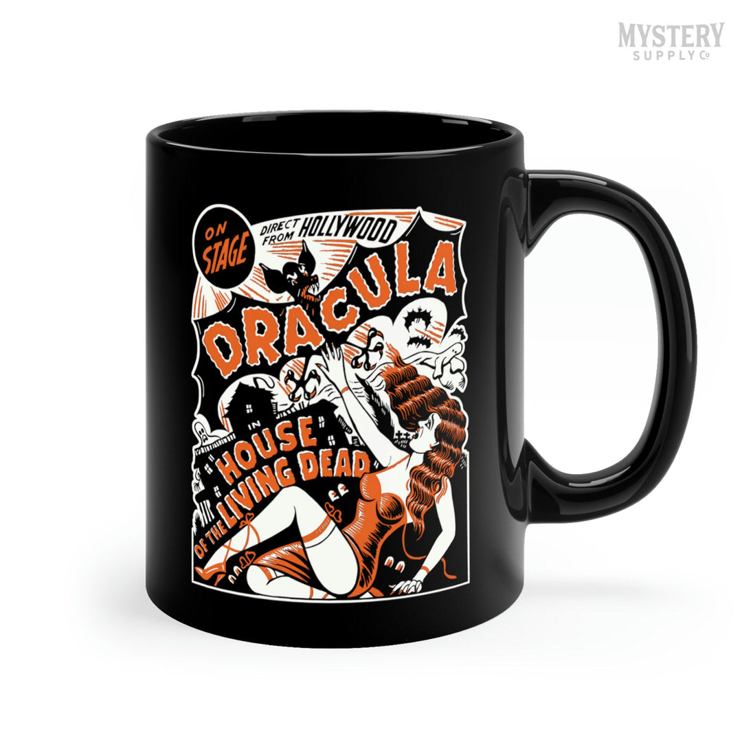 Dracula House of the Living Dead 11oz black ceramic horror vampire bat haunted house coffee mug from Mystery Supply Co. @mysterysupplyco