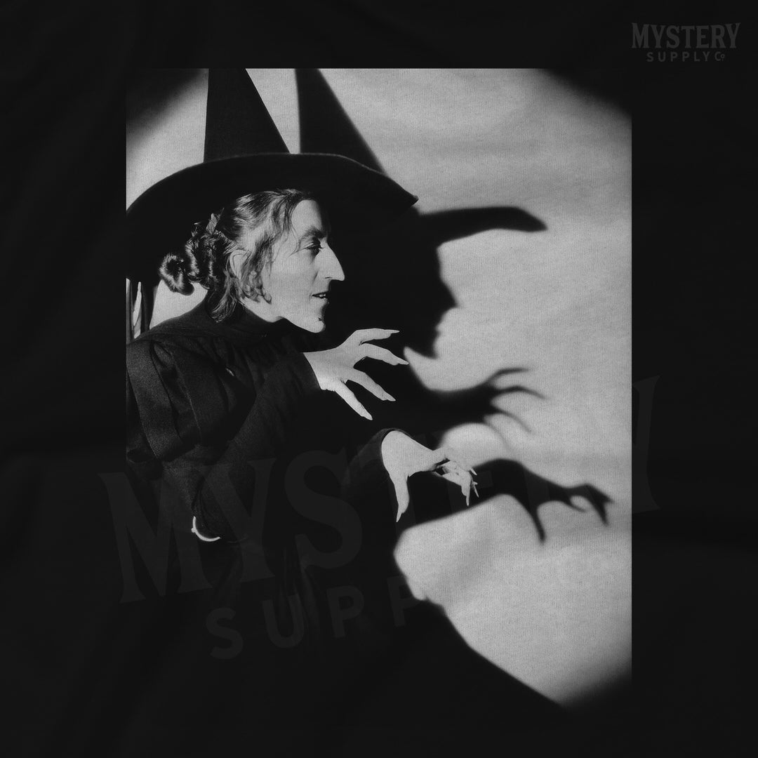 Wicked Witch of the West 1930s vintage profile with shadow Margaret Hamilton Wizard of Oz Halloween Horror Mens Womens Unisex T-Shirt from Mystery Supply Co. @mysterysupplyco