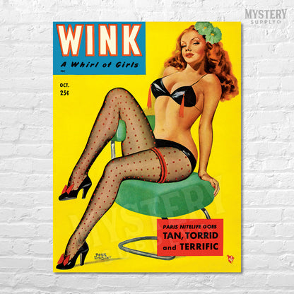 Wink October 1951 vintage pinup stockings heels lingerie pulp magazine cover reproduction from Mystery Supply Co. @mysterysupplyco