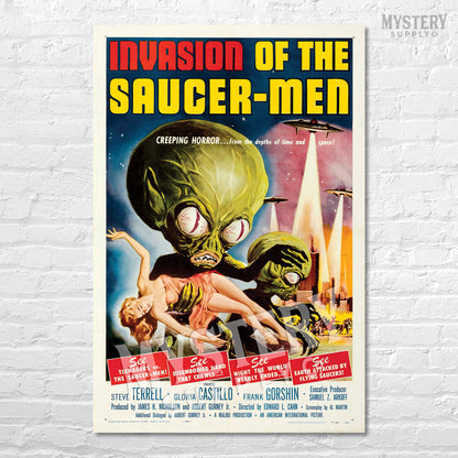 Invasion of the Saucer-Men 1957 vintage science fiction UFO flying saucer alien martian movie poster reproduction from Mystery Supply Co. @mysterysupplyco