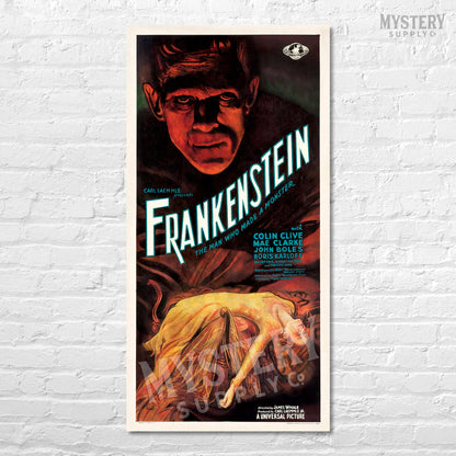 Frankenstein 1931 vintage Boris Karloff horror monster movie poster reproduction from Mystery Supply Co. @mysterysupplyco