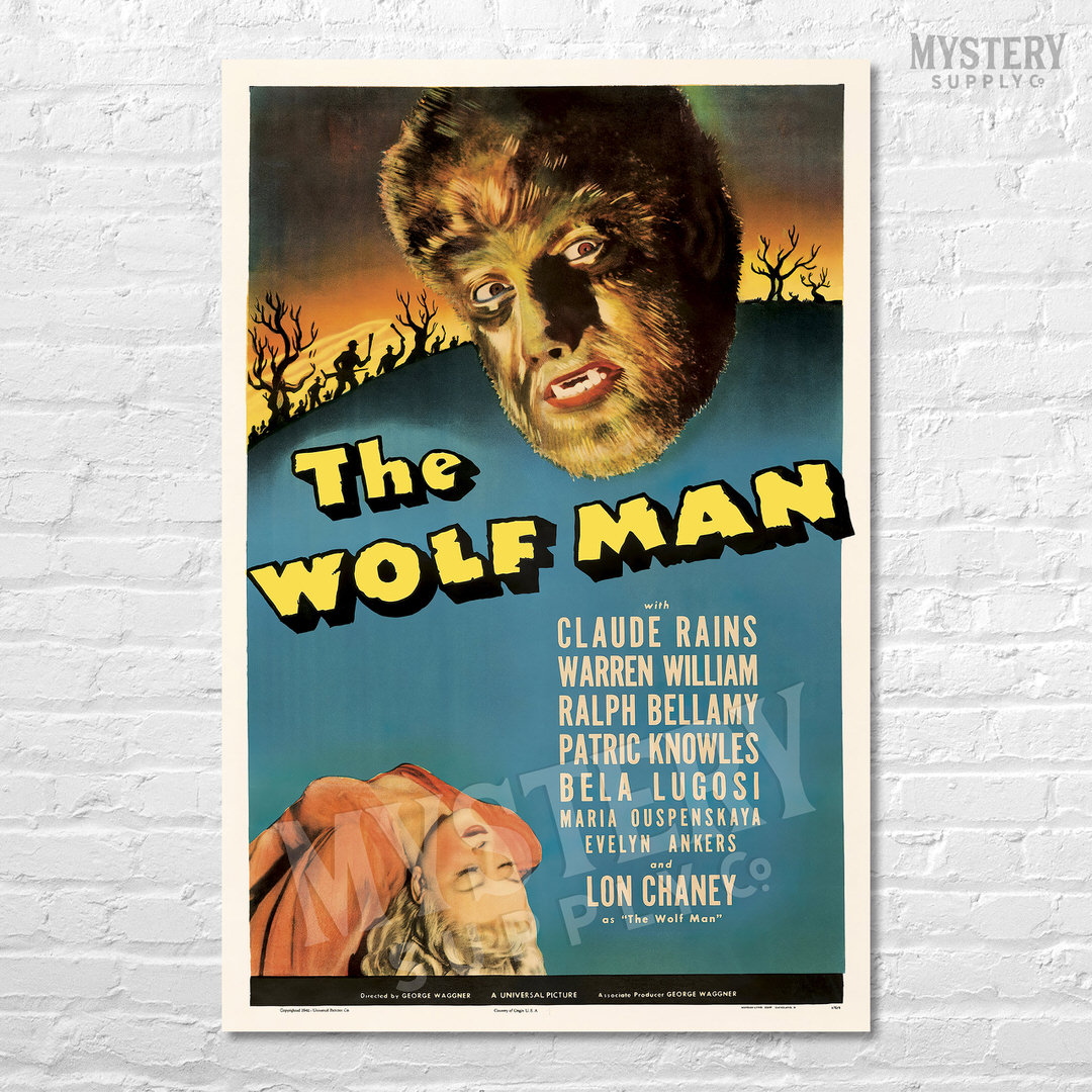 The Wolf Man 1941 vintage Lon Chaney Jr. horror monster werewolf movie poster reproduction from Mystery Supply Co. @mysterysupplyco