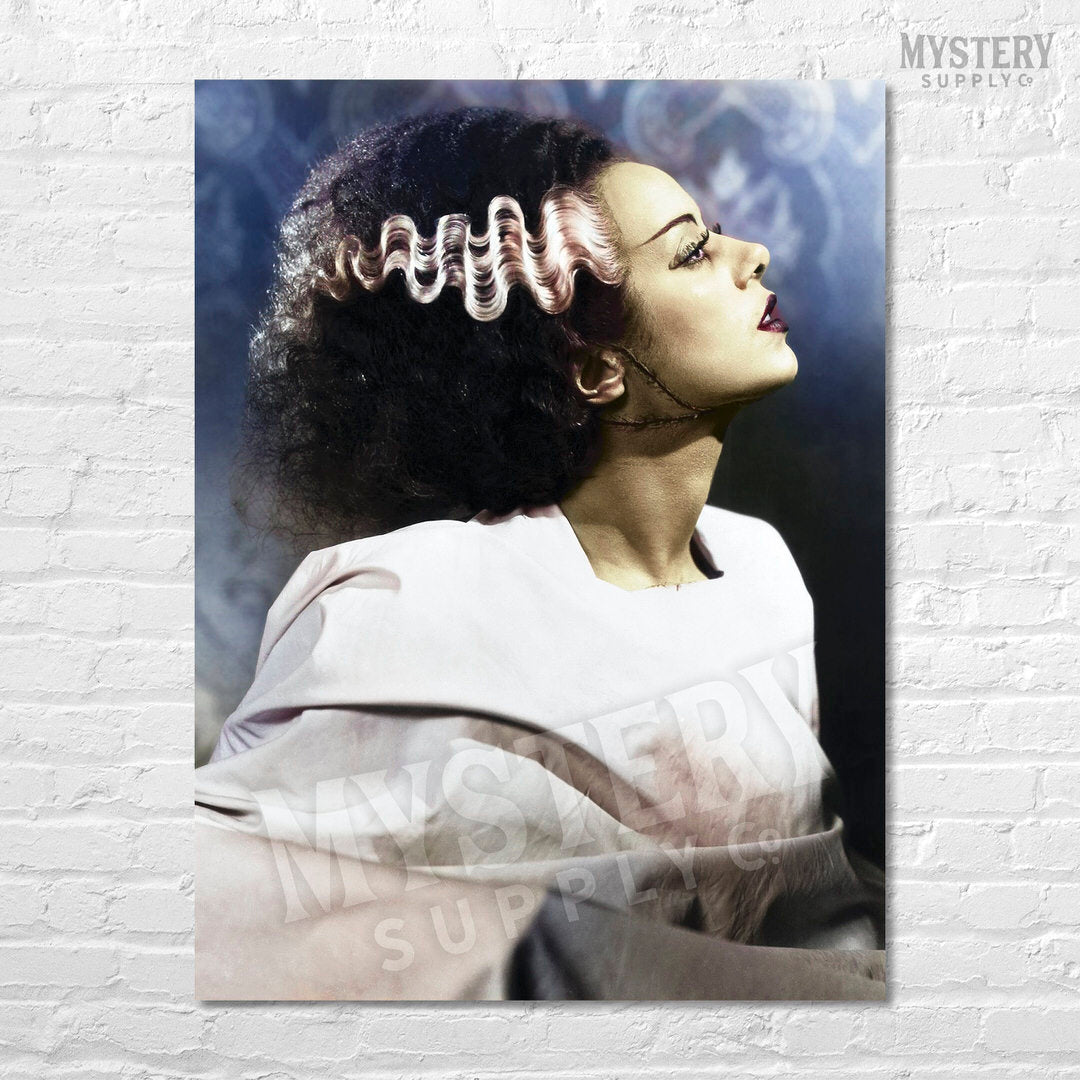 Bride of Frankenstein 1935 Vintage Horror Movie Monster Colorized Elsa Lanchester Profile Photo reproduction from Mystery Supply Co. @mysterysupplyco