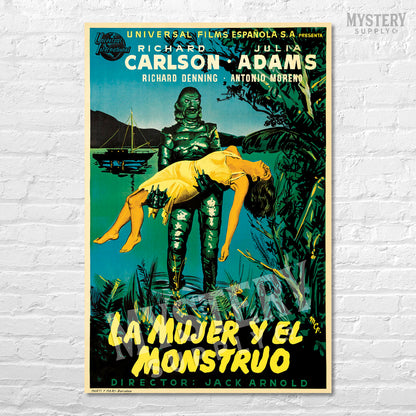 Creature from the Black Lagoon 1954 vintage Spanish Gill Man horror monster movie poster reproduction from Mystery Supply Co. @mysterysupplyco