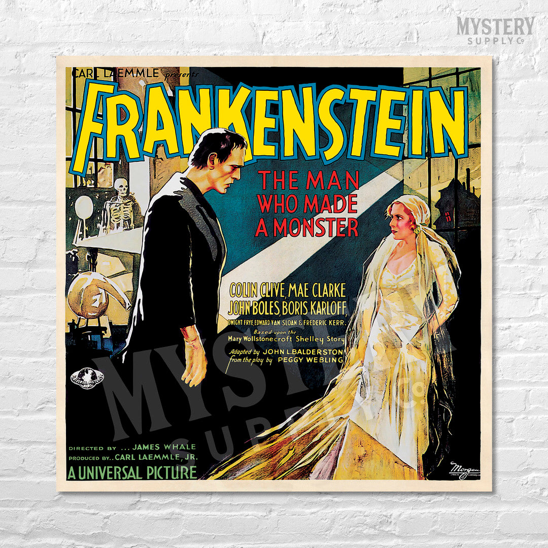 Frankenstein 1931 vintage Boris Karloff horror monster movie poster reproduction from Mystery Supply Co. @mysterysupplyco