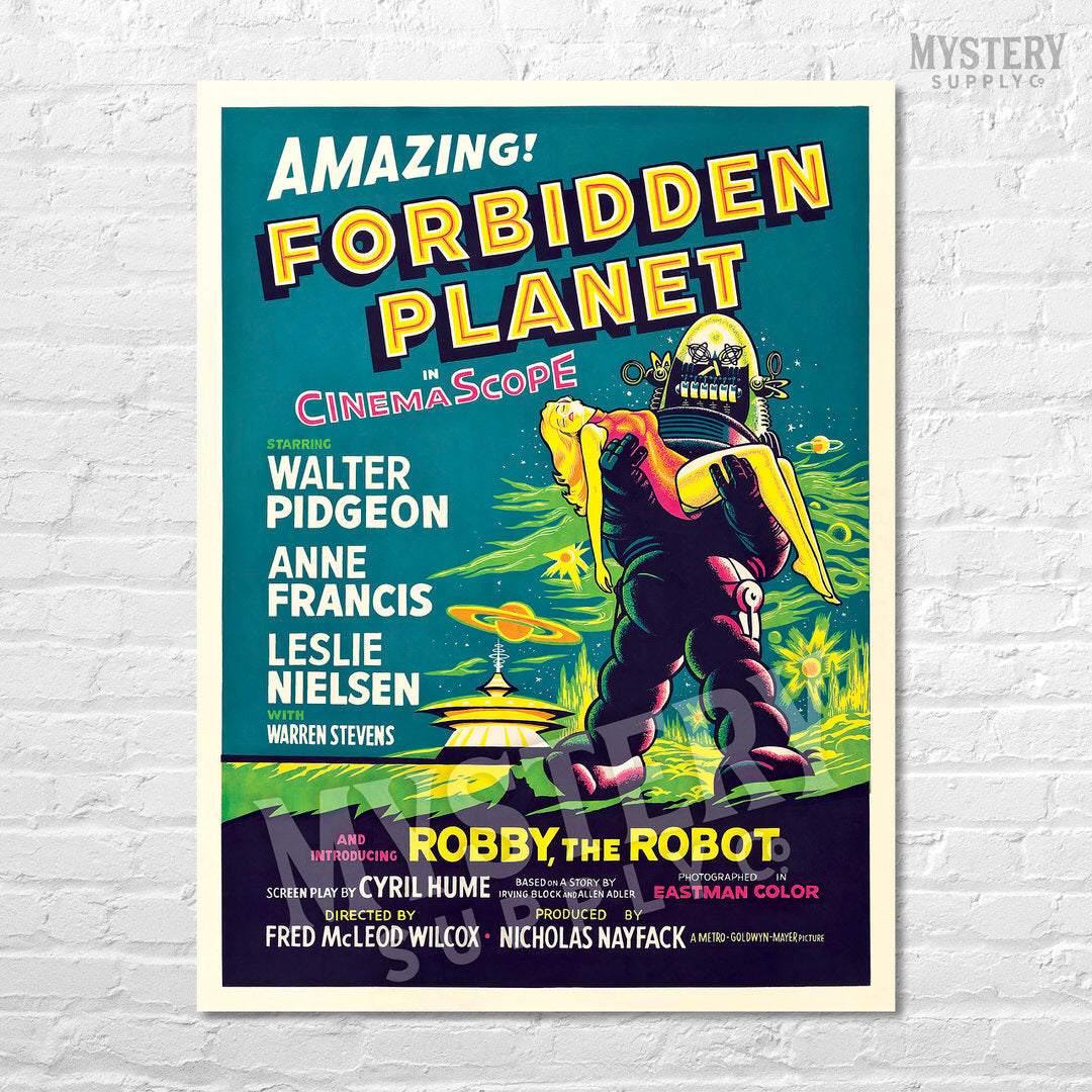 Forbidden Planet 1956 vintage science fiction space robot movie poster reproduction from Mystery Supply Co. @mysterysupplyco