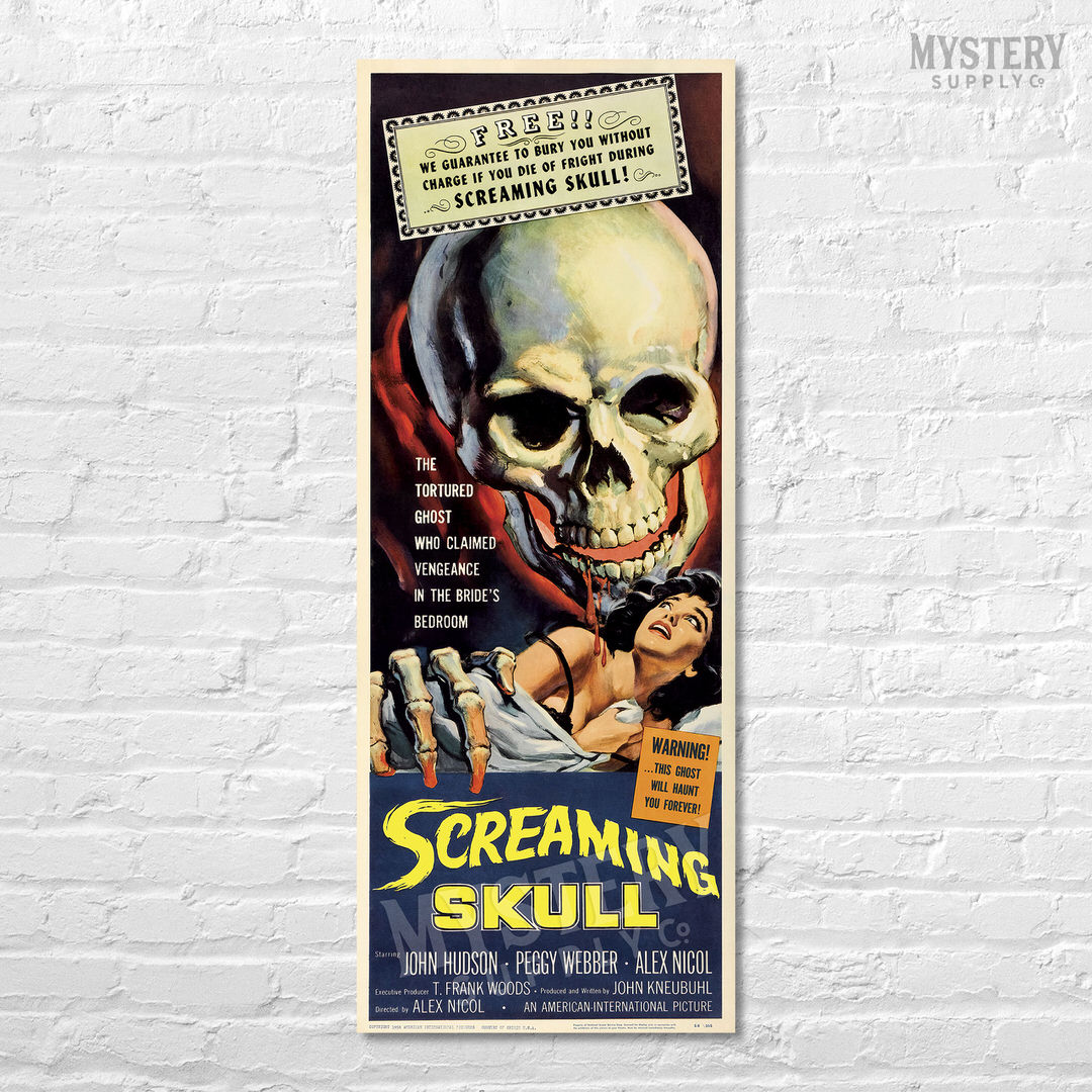 Screaming Skull 1958 vintage horror skull ghost monster movie poster reproduction from Mystery Supply Co. @mysterysupplyco