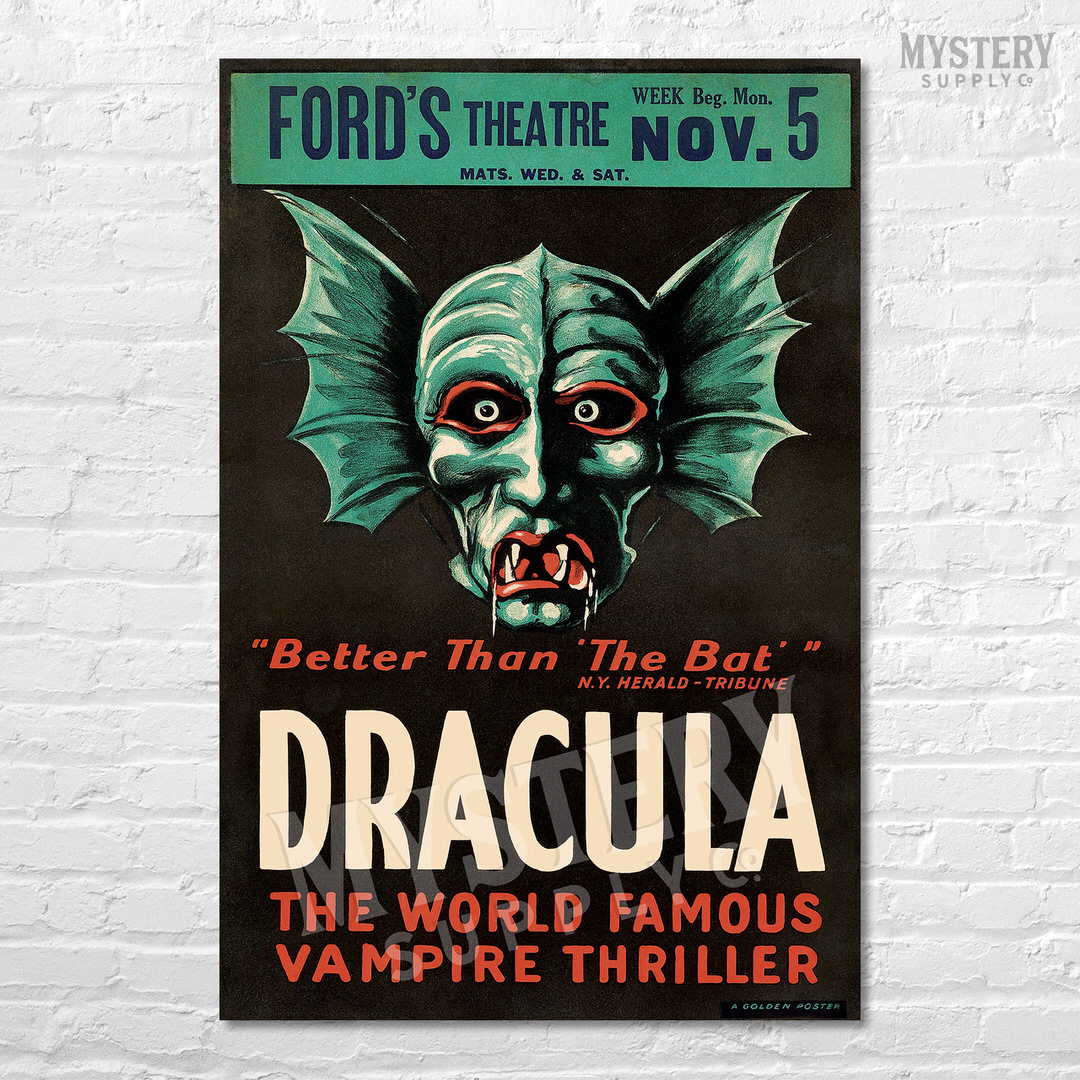 Dracula 1928 vintage horror vampire monster movie poster reproduction from Mystery Supply Co. @mysterysupplyco