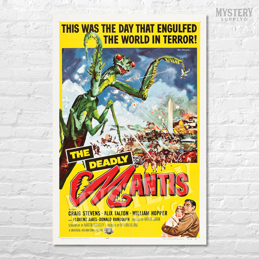 The Deadly Mantis 1957 vintage science fiction horror monster movie poster reproduction from Mystery Supply Co. @mysterysupplyco