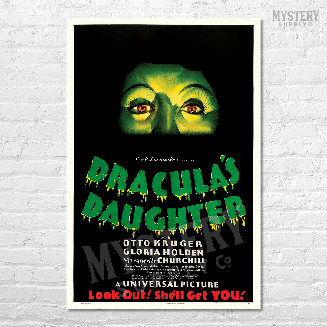 Draculas Daughter 1936 vintage horror vampire monster movie poster reproduction from Mystery Supply Co. @mysterysupplyco